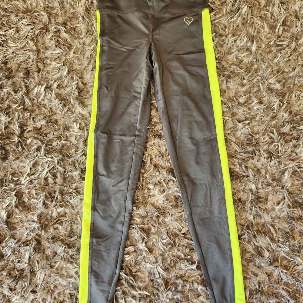 Gray Leggings with Neon Yellow Stripes